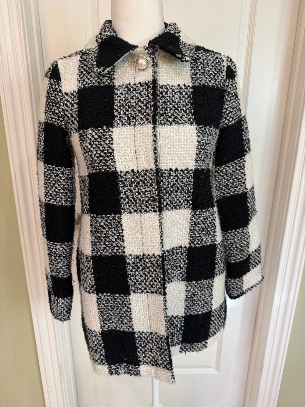 Girls Winter Coat Dressy Tweed Black and White Check Size 10/12 Fashion